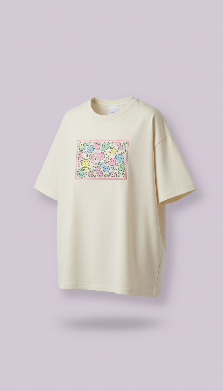 Camiseta oversized con parche garabato